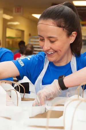 Bagging groceries at food bank